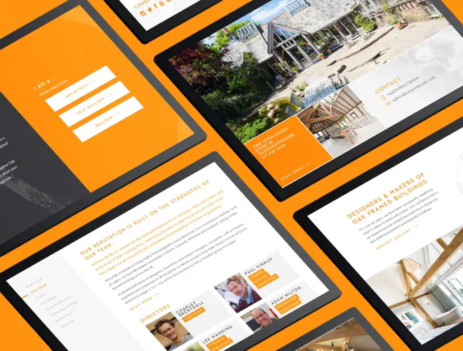 Group of desktop website screens showcasing general pages