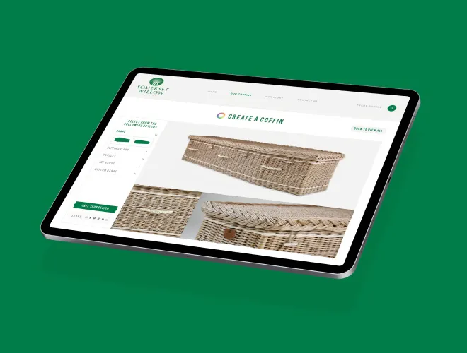 Single desktop website screen showcasing product customisation