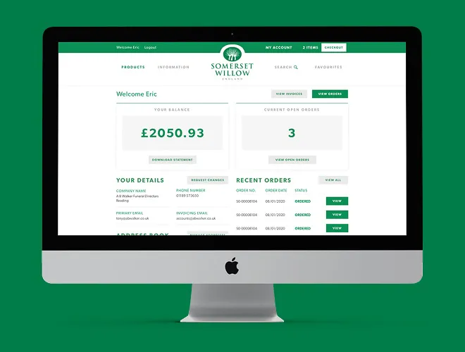 Single desktop website screen showcasing an account webpage