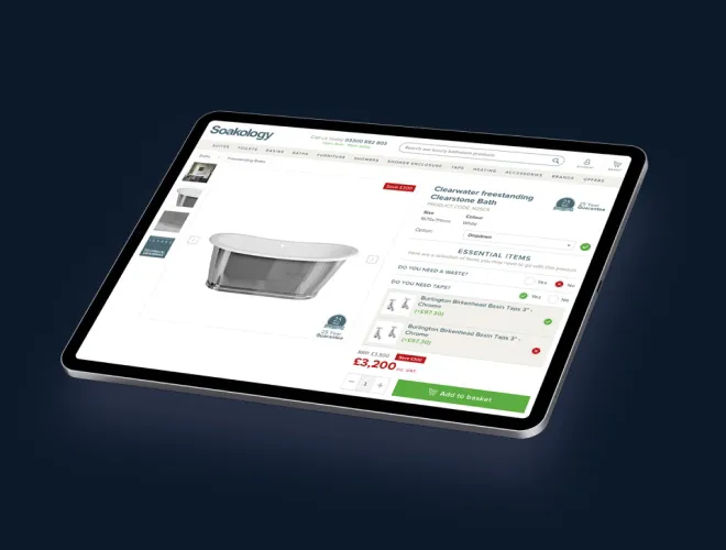 Single desktop e-commerce website screen showcasing bathroom products
