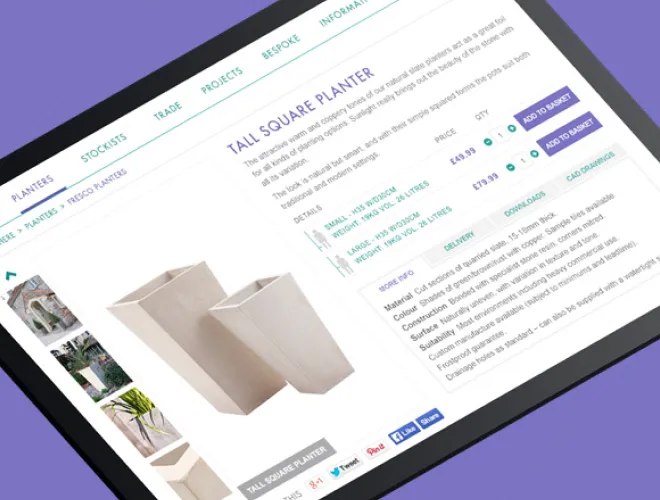 Single desktop e-commerce website screen showcasing planters