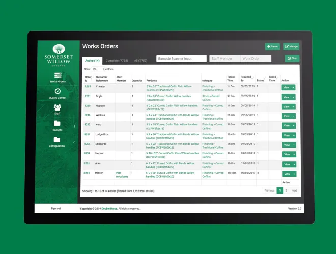 Single desktop website screen showcasing a dashboard for Somerset Willow
